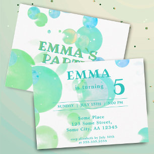 Cute Green Bubbles Kids Birthday Party Invitation Postcard