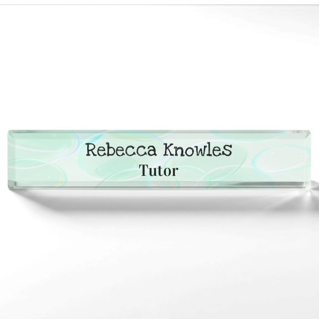 Cute green bubbles pattern desk name plate (Front)