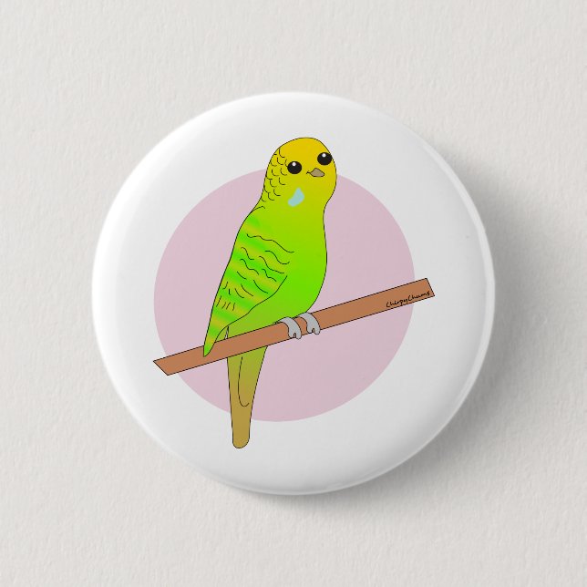 Cute Green Budgie Button (Front)