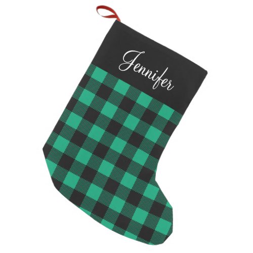 Cute Green Buffalo Plaid Check Pattern Name Small Small Christmas Stocking