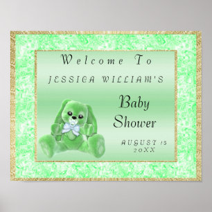Cute Green Bunny "Welcome" Poster