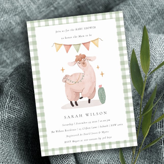 Cute Green Cactus Boho Llama Baby Shower Invite (Creator Uploaded)