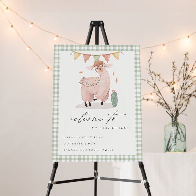 Cute Green Cactus Boho Llama Baby Shower Welcome Foam Board (In Situ (Stand))