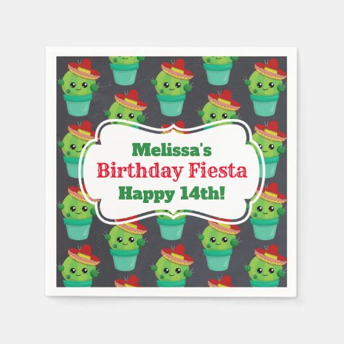 Cute Green Cactus in a Red Sombrero Pattern Napkins