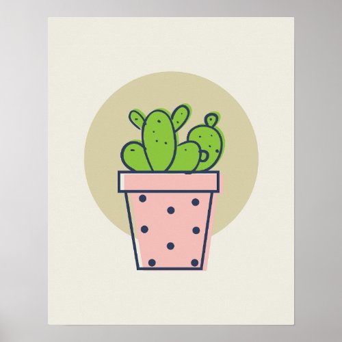 Cute green cactus plants in pink pot poster