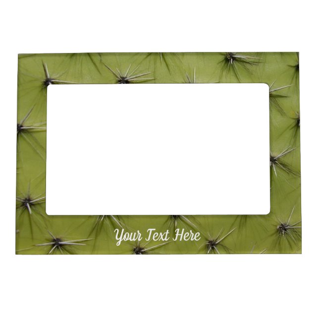 Cute green cactus pricks backgrond image custom magnetic frame (Front)