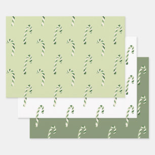 Cute Green Candy Canes Christmas Holiday Wrapping Paper Sheets