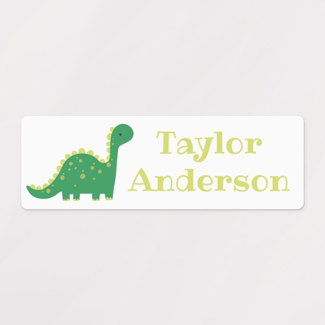 Cute Green Cartoon Dinosaur Personalized Name Kids' Labels | Zazzle