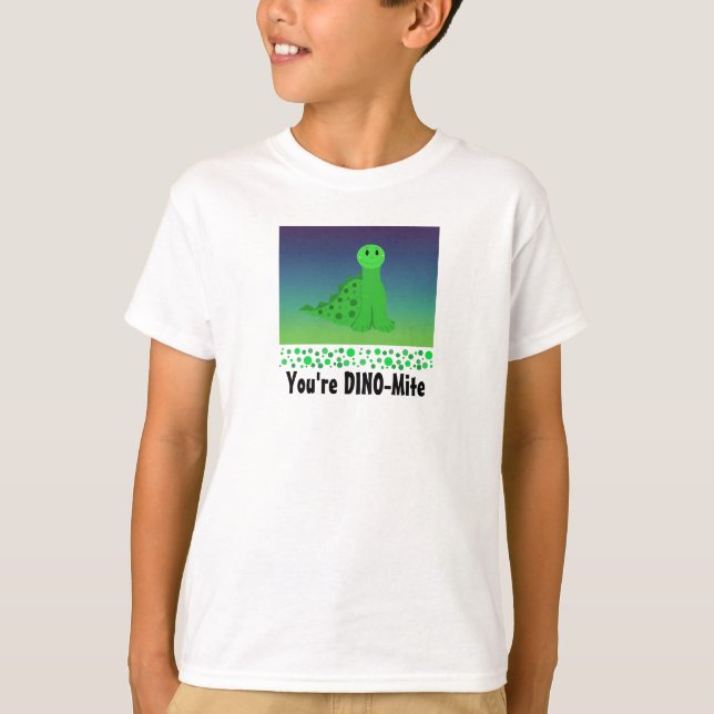 Cute Green Cartoon Dinosaur T-Shirt (Front)