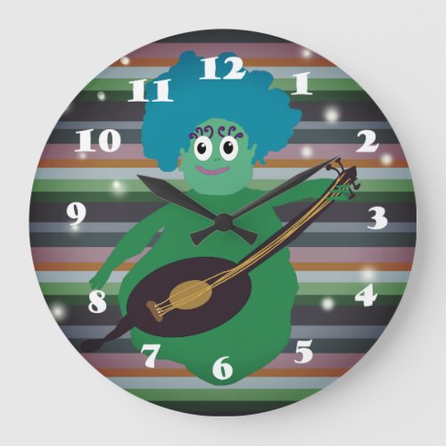 Cute green cartoon fellow  Music Kids Room Clock