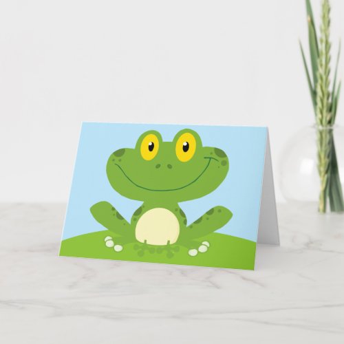 Cute Green Cartoon Frog Hoppy Birthday Card