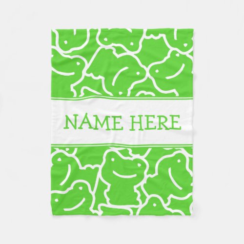 Cute Green Cartoon Frogs Kids Name Fleece Blanket