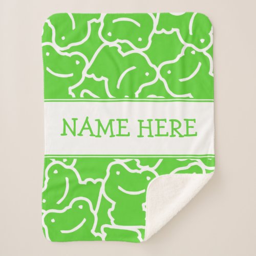 Cute Green Cartoon Frogs Kids Name Sherpa Blanket