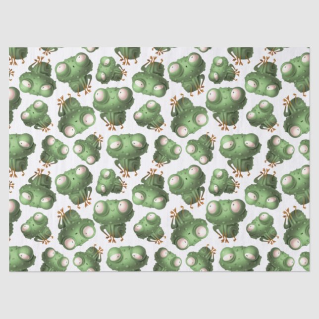 Cute Green Cartoon Frogs on White Decoupage Tissue Paper (Front)