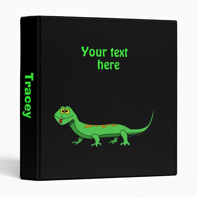 Cute Green Cartoon Lizard Kids Reptile Binder (Front/Spine)