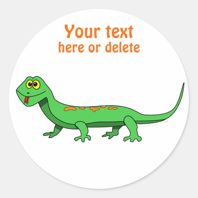 Cute Green Cartoon Lizard Kids Reptile Classic Round Sticker (Front)