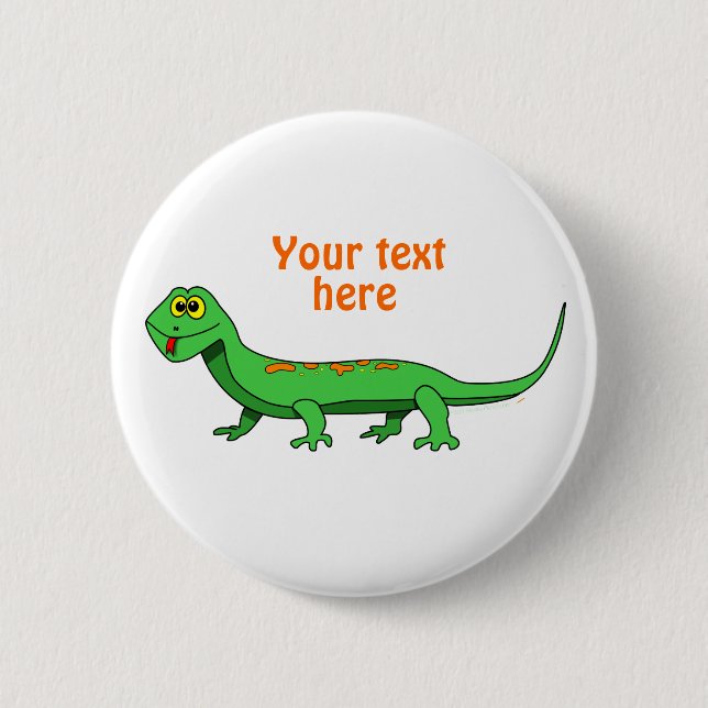 Cute Green Cartoon Lizard Kids Reptile Pinback Button (Front)