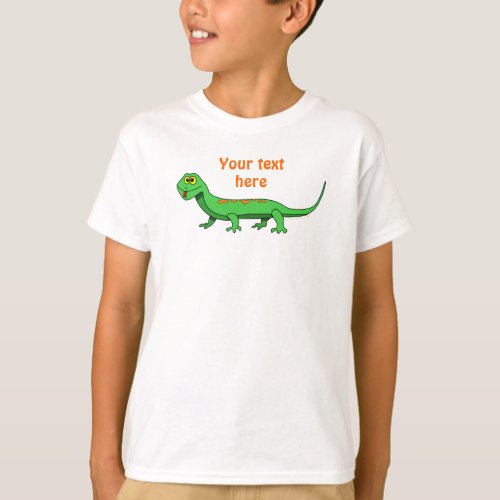 Cute Green Cartoon Lizard Kids Reptile T_Shirt