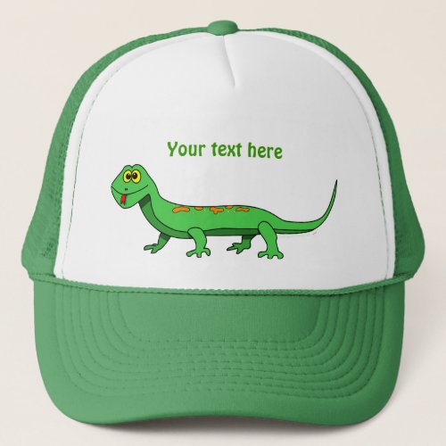 Cute Green Cartoon Lizard Reptile Trucker Hat