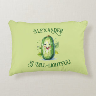 Cute Green Cartoon Pickle Accent Pillow