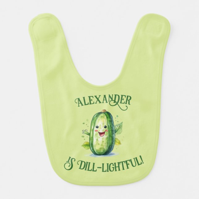 Cute Green Cartoon Pickle Baby Bib (Front)