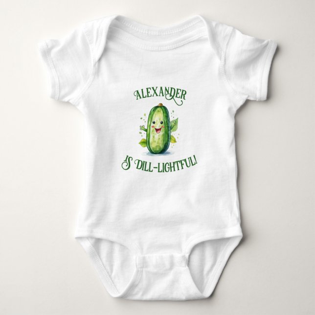 Cute Green Cartoon Pickle Baby Bodysuit (Front)