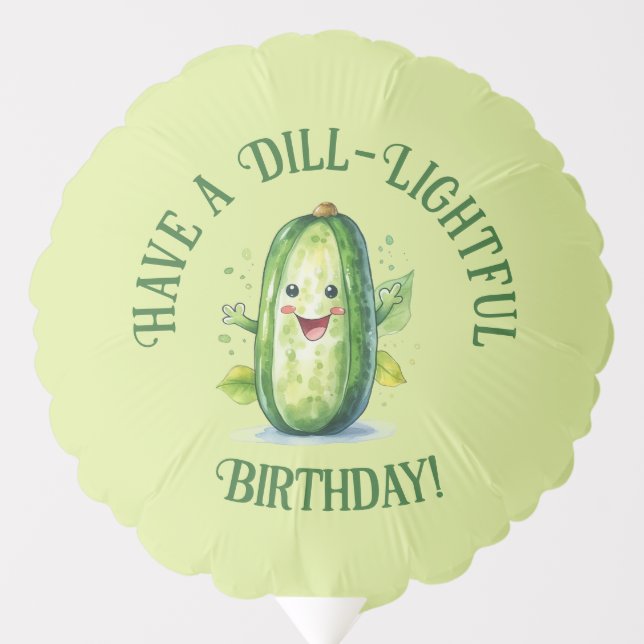 Cute Green Cartoon Pickle Birthday Balloon (Front)