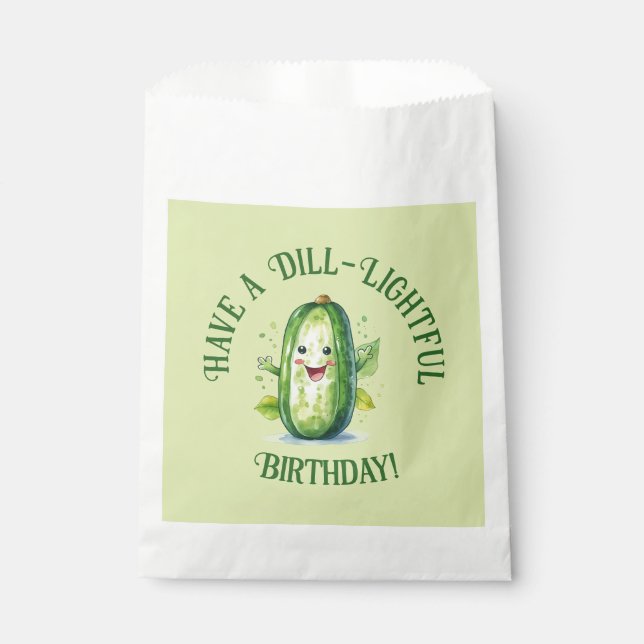 Cute Green Cartoon Pickle Birthday Favor Bag (Front)