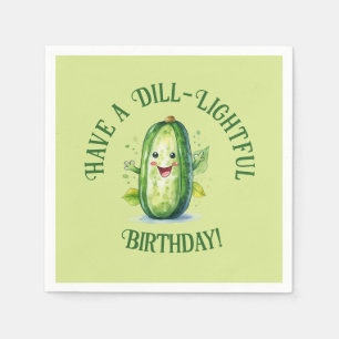 Cute Green Cartoon Pickle Birthday Napkins