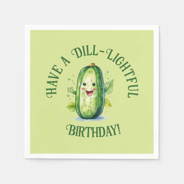 Cute Green Cartoon Pickle Birthday Napkins (Front)