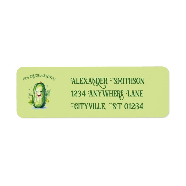 Cute Green Cartoon Pickle Label (Front)