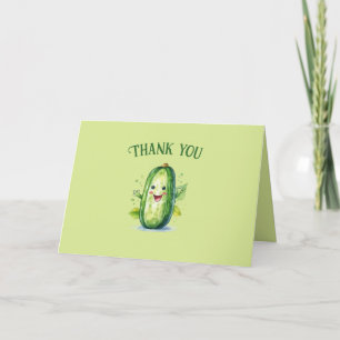 Cute Green Cartoon Pickle Letterpress Thank You Card