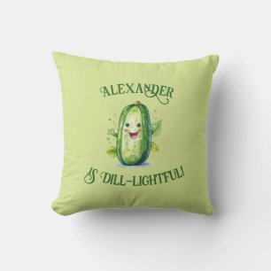 Cute Green Cartoon Pickle Throw Pillow