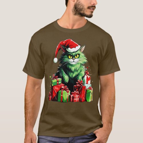 Cute Green Cat Christmas 10 T_Shirt