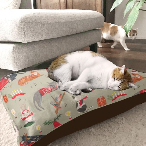 Cute green cat pattern Christmas Pet Bed