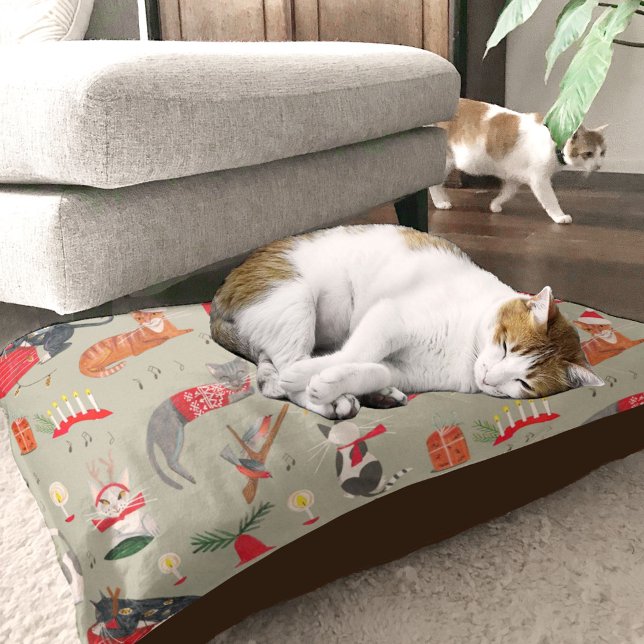 Cute green cat pattern Christmas Pet Bed (Creator Uploaded)