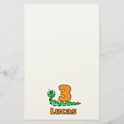 Cute Green Caterpillar 3rd Birthday Custom Name Stationery