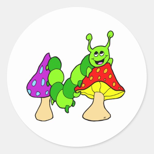 Cute Green Caterpillar Classic Round Sticker