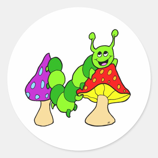 Cute Green Caterpillar Classic Round Sticker (Front)
