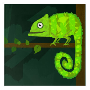 Cute Green Chameleon Illustration Tropical Reptile Acrylic Print