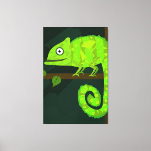 Cute Green Chameleon Illustration Tropical Reptile Canvas Print