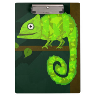 Cute Green Chameleon Illustration Tropical Reptile Clipboard
