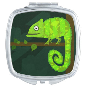 Cute Green Chameleon Illustration Tropical Reptile Compact Mirror
