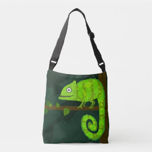 Cute Green Chameleon Illustration Tropical Reptile Crossbody Bag