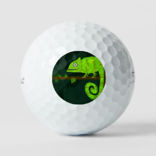 Cute Green Chameleon Illustration Tropical Reptile Golf Balls