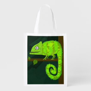 Cute Green Chameleon Illustration Tropical Reptile Grocery Bag
