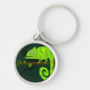 Cute Green Chameleon Illustration Tropical Reptile Keychain