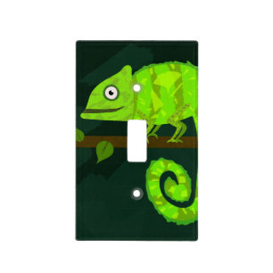 Cute Green Chameleon Illustration Tropical Reptile Light Switch Cover