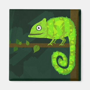 Cute Green Chameleon Illustration Tropical Reptile Magnet