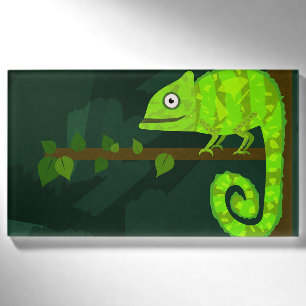 Cute Green Chameleon Illustration Tropical Reptile Name Tag